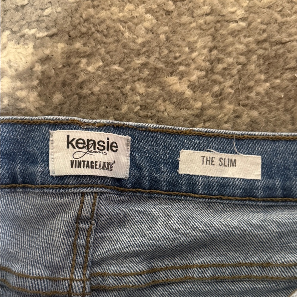 Kensie Blue Straight Leg Jeans with Distressed Details - Picture 2 of 3